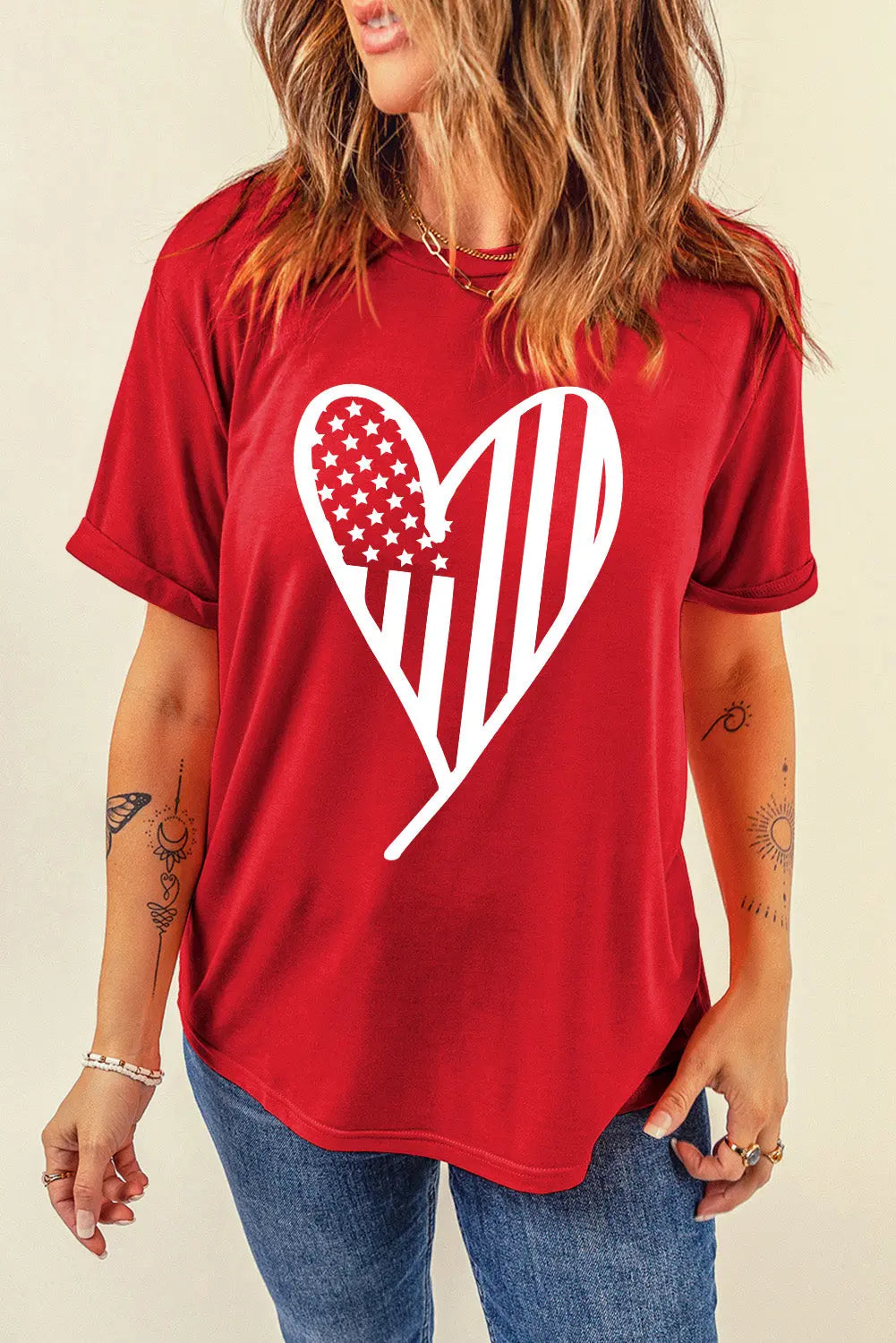 Heart Round Neck Short Sleeve T-Shirt Trendsi