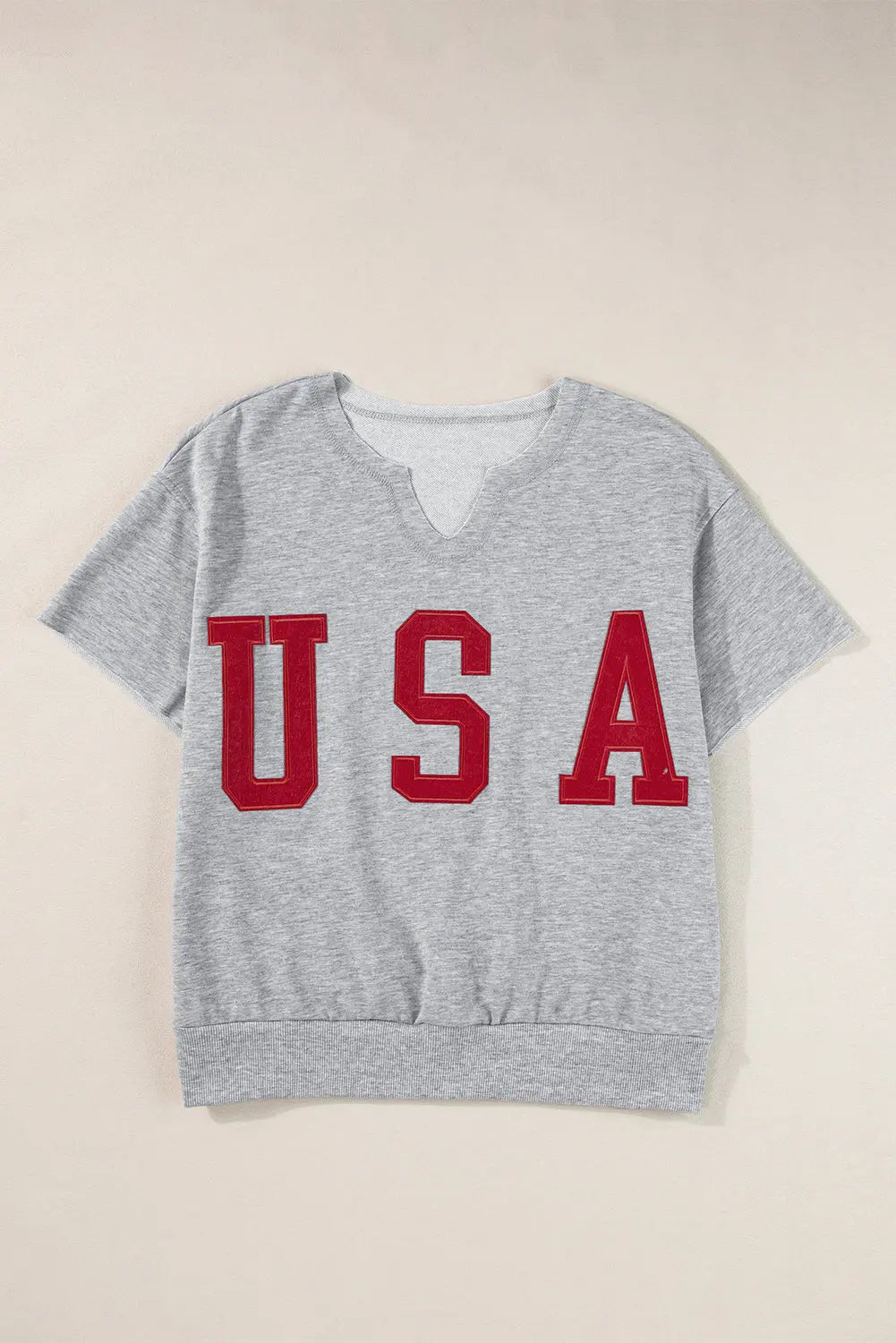 Gray Top Notch USA Notched T-Shirt with unique neckline, soft fabric, and stylish patriotic design for casual comfort and bold flair.