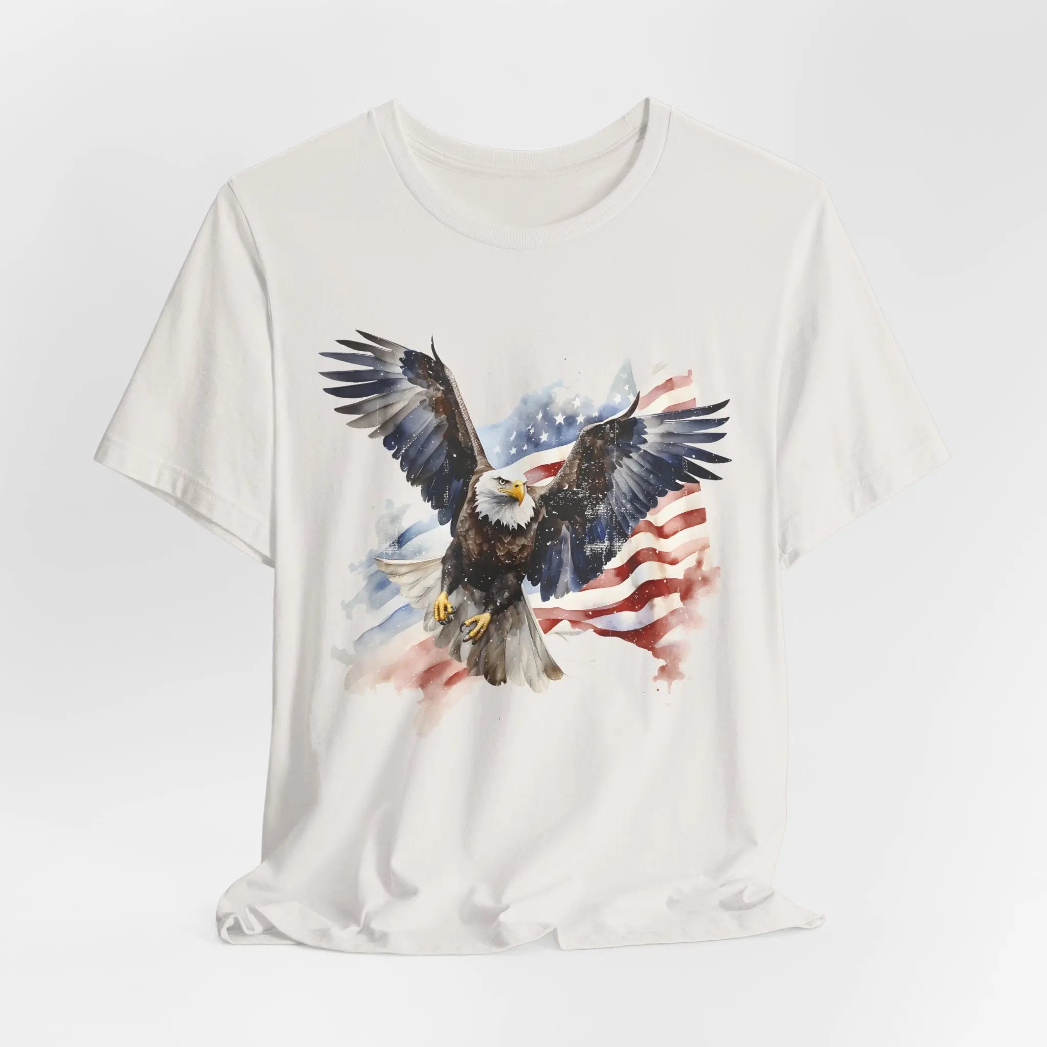 Vintage white tshrt with Bald Eagle flying in front of American Flag Patriotic