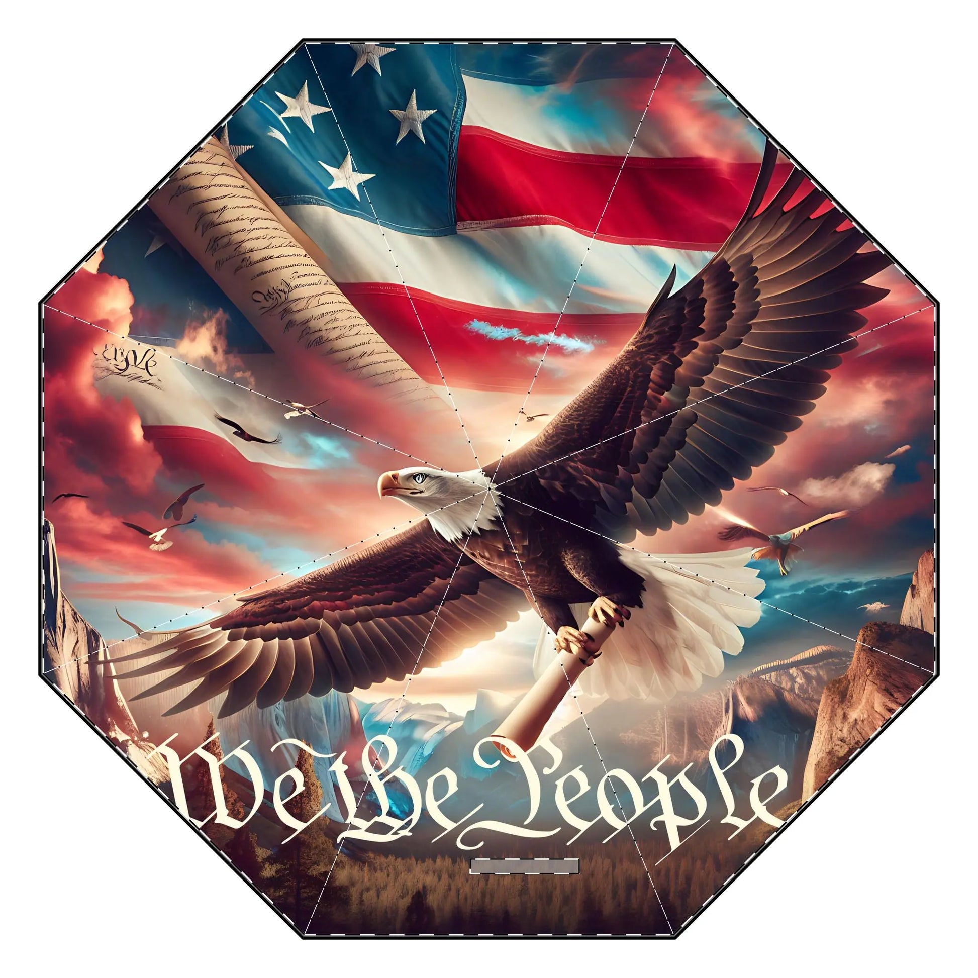 48 inch rain umbrella image of a soaring eagle text We The People. Patriotic Support