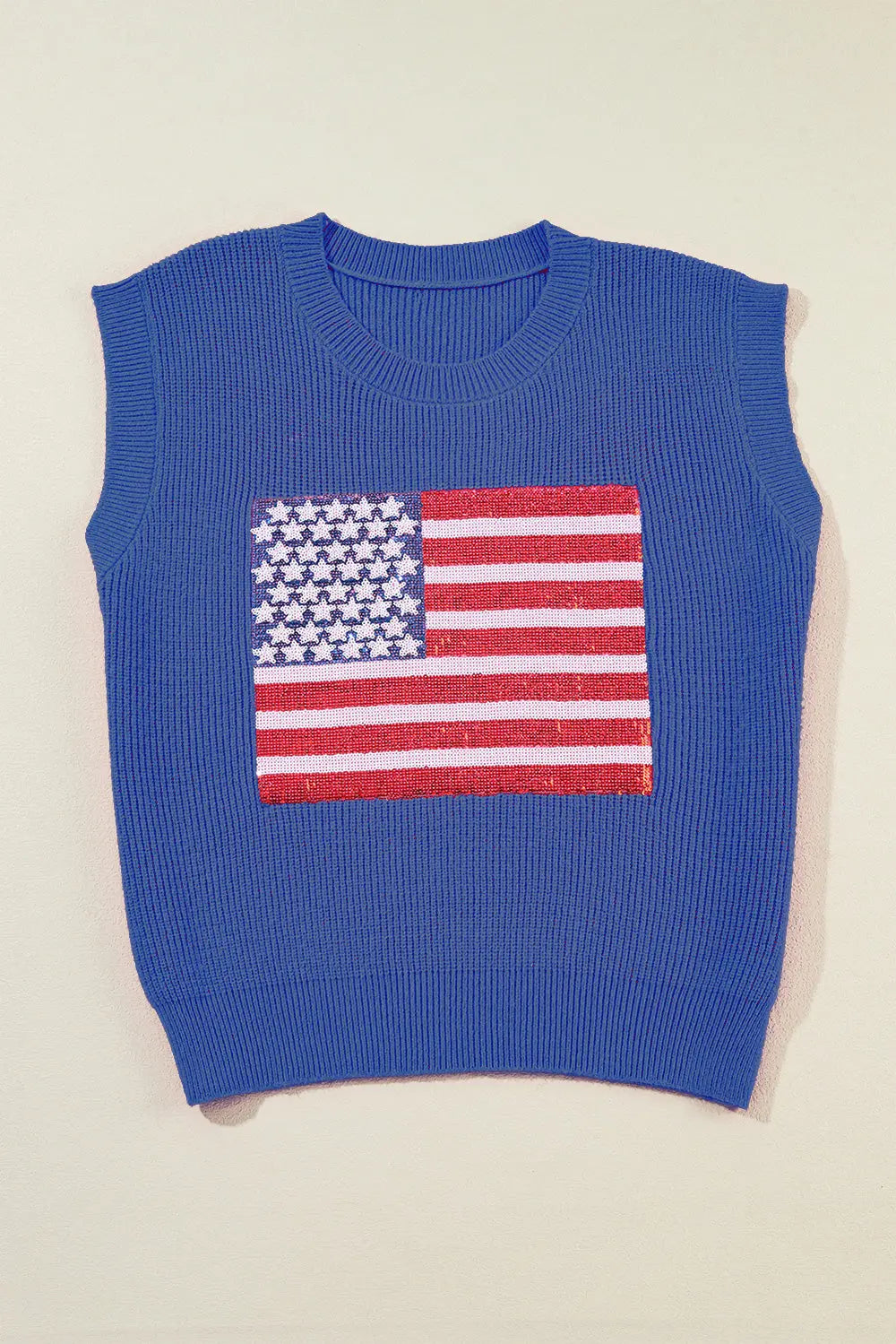 Sequin US Flag Round Neck Sweater Vest Envy The Eagle