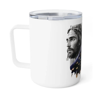 The Reveal Design 10oz Insulated Coffee Mug – Jesus Behind American Flag – Patriotic Christian Coffee Mug Envy The Eagle