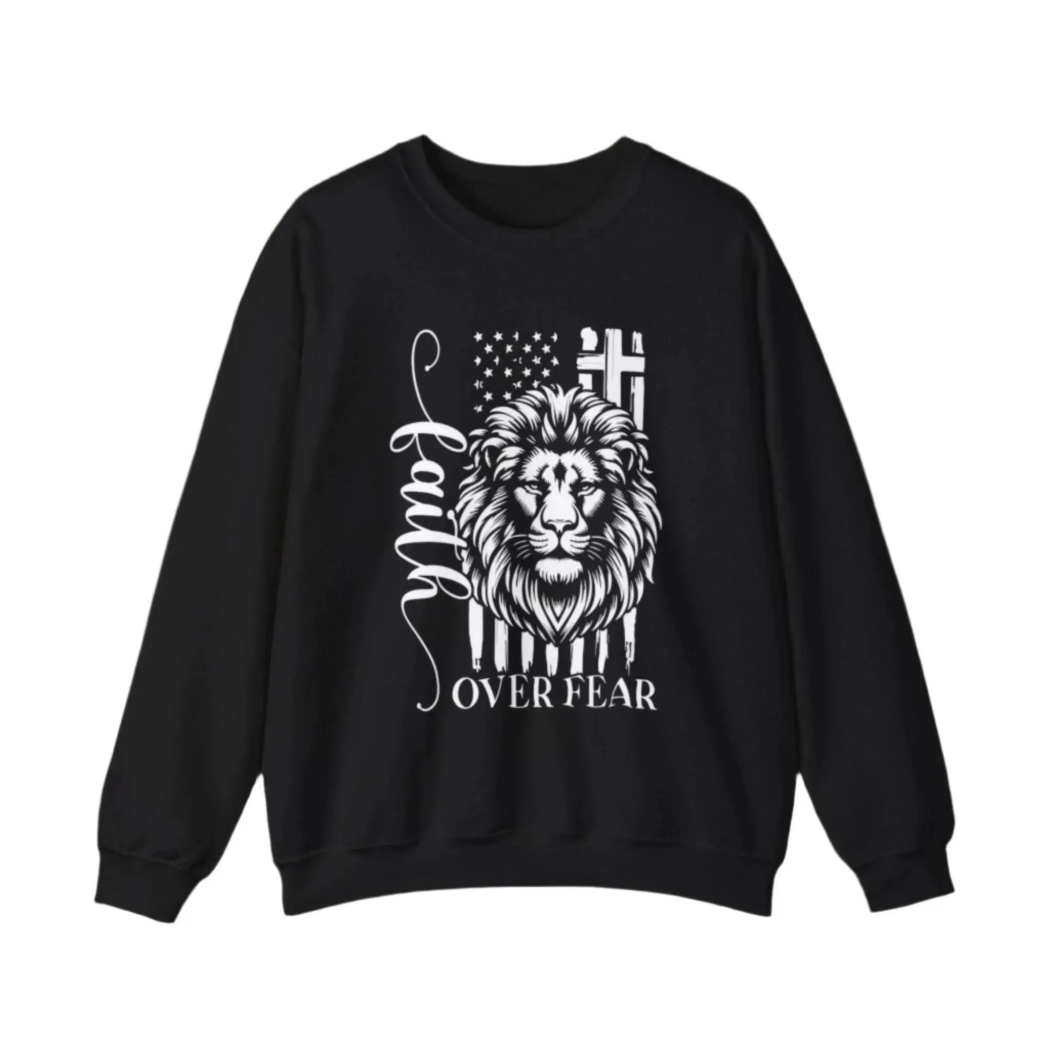 Black Faith Over Fear unisex sweatshirt with message for strength and courage