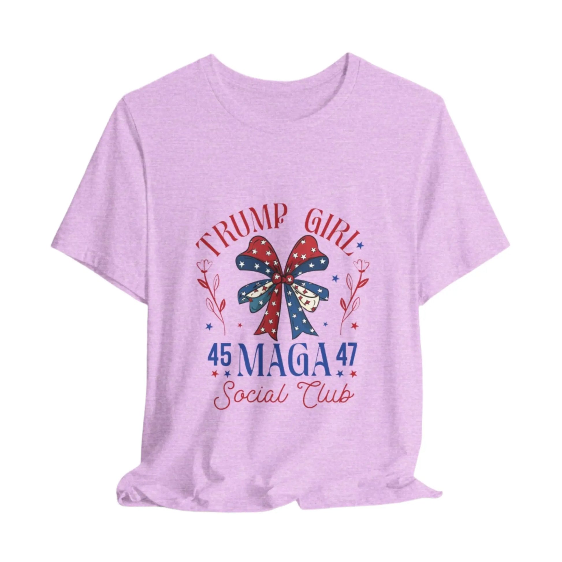 Prism Lilac Trump Girl 45-47 Women's Tee – Bold patriotic design, short sleeve shirt for Trump supporters, stylish and comfortable.