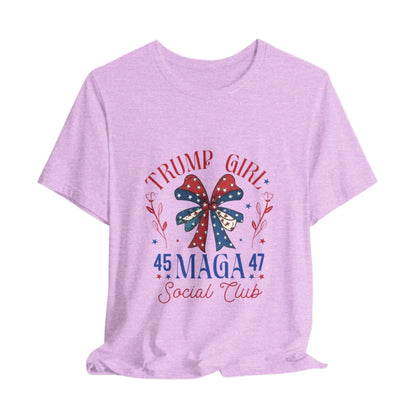 Prism Lilac Trump Girl 45-47 Women's Tee – Bold patriotic design, short sleeve shirt for Trump supporters, stylish and comfortable.