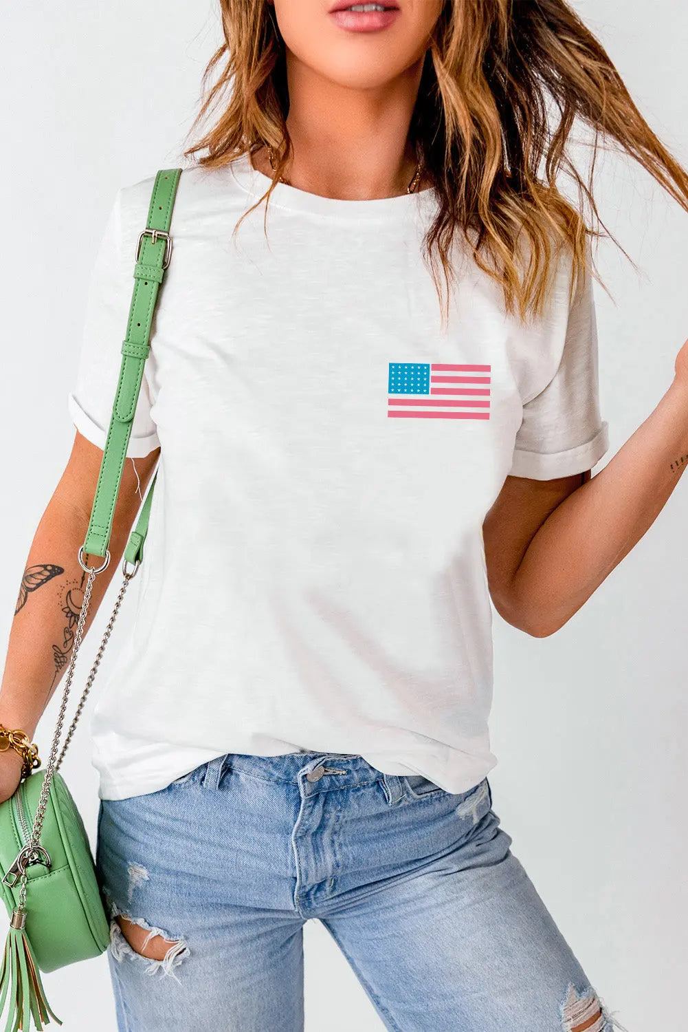 US Flag Round Neck Short Sleeve T-Shirt Envy The Eagle