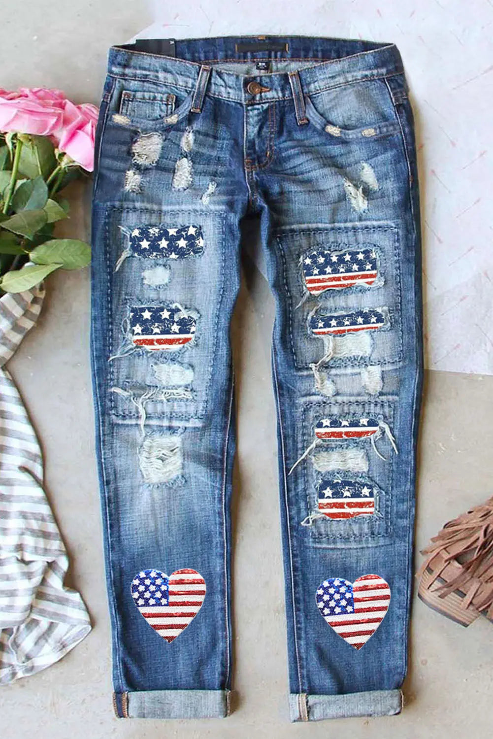 US Flag Distressed Straight Jeans Envy The Eagle