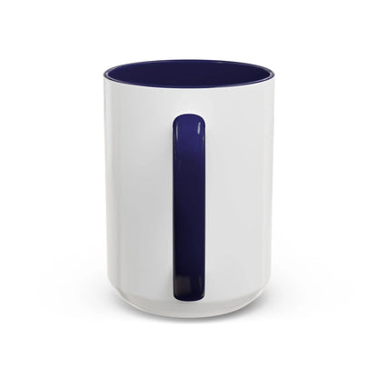 Back view of handle White and navy blue PTSD awareness mug with text 'It's not in my past, it's in my everyday' – meaningful and impactful design
