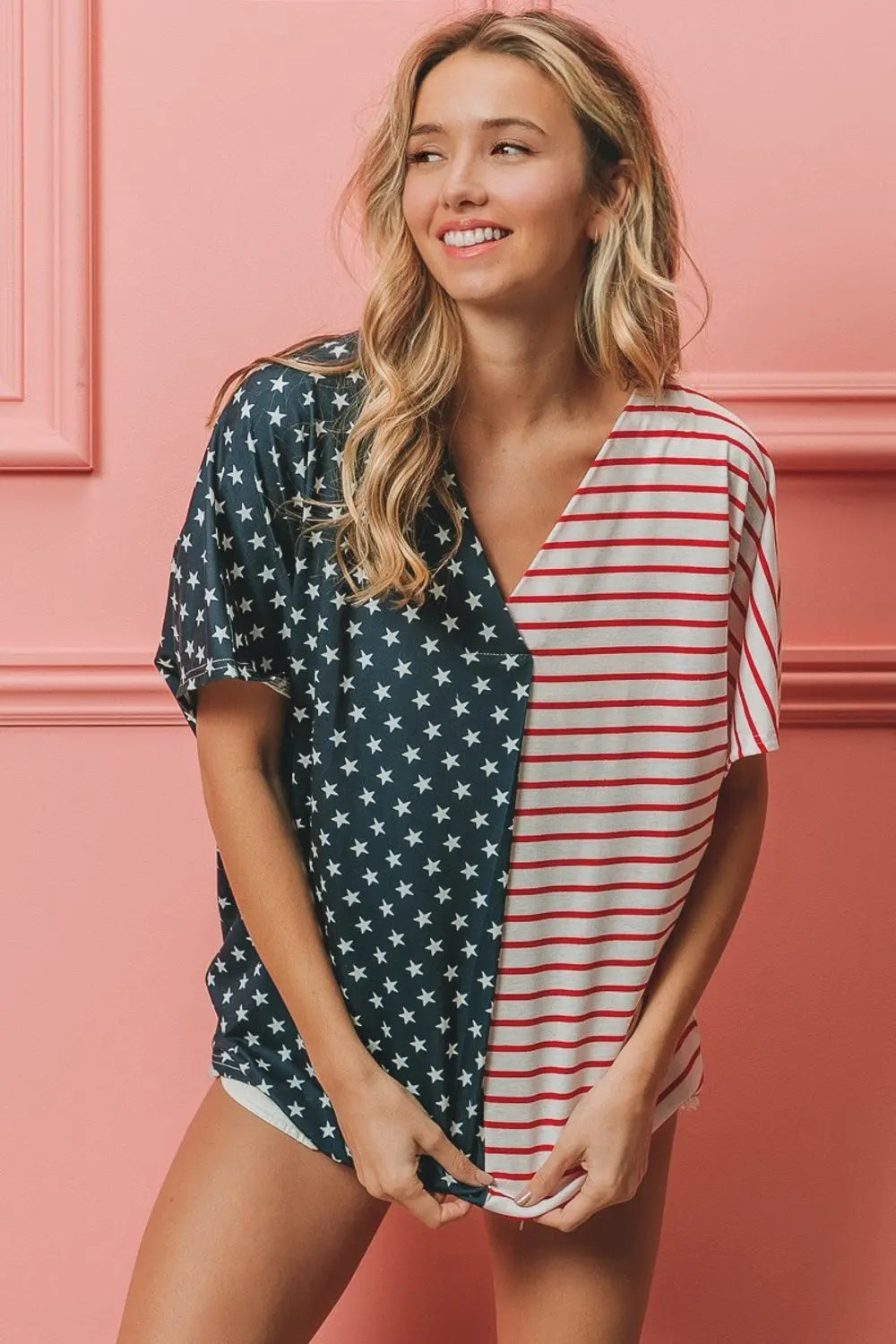 US Flag Themed Color Block Short Sleeve T-Shirt Envy The Eagle