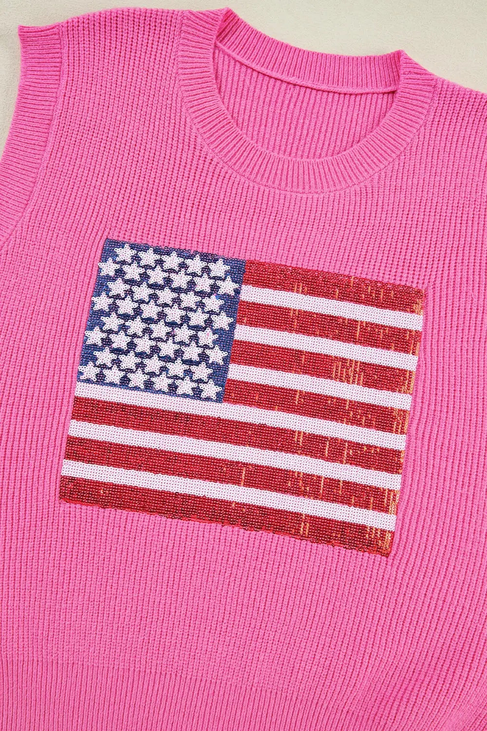 Sequin US Flag Round Neck Sweater Vest Envy The Eagle