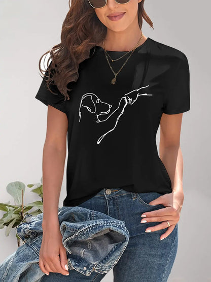 Black Best Bud Dog Graphic T-Shirt with round neck, soft breathable fabric, and an adorable dog design, perfect for casual wear and dog lovers.