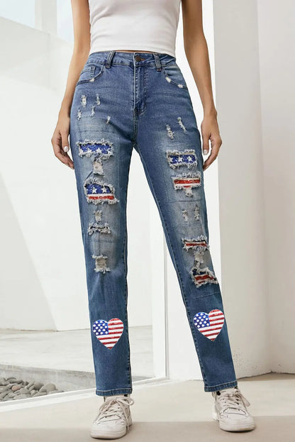 US Flag Distressed Straight Jeans Envy The Eagle