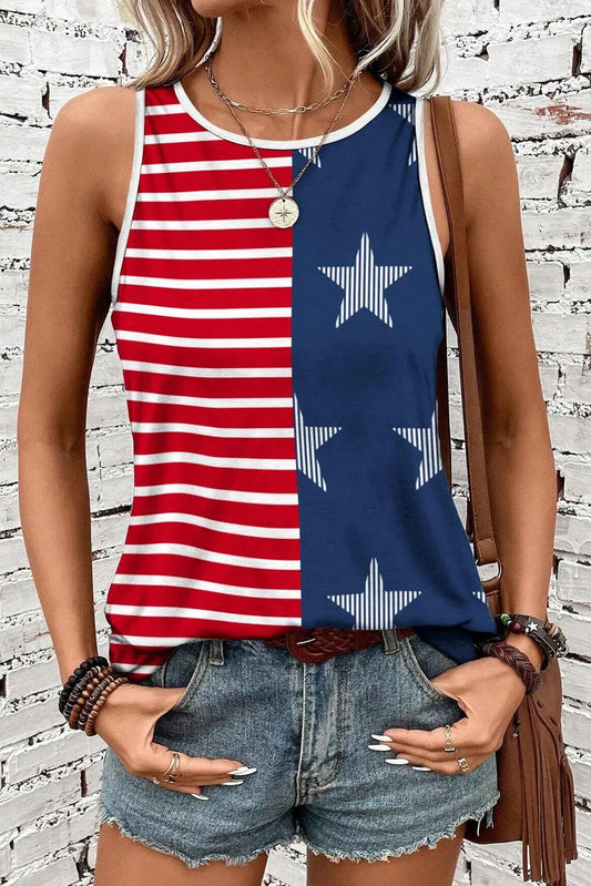 US Flag Round Neck Tank 