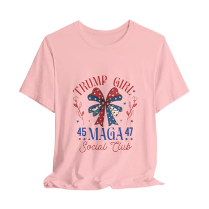 Pink Trump Girl 45-47 Women's Tee – Bold patriotic design, short sleeve shirt for Trump supporters, stylish and comfortable.