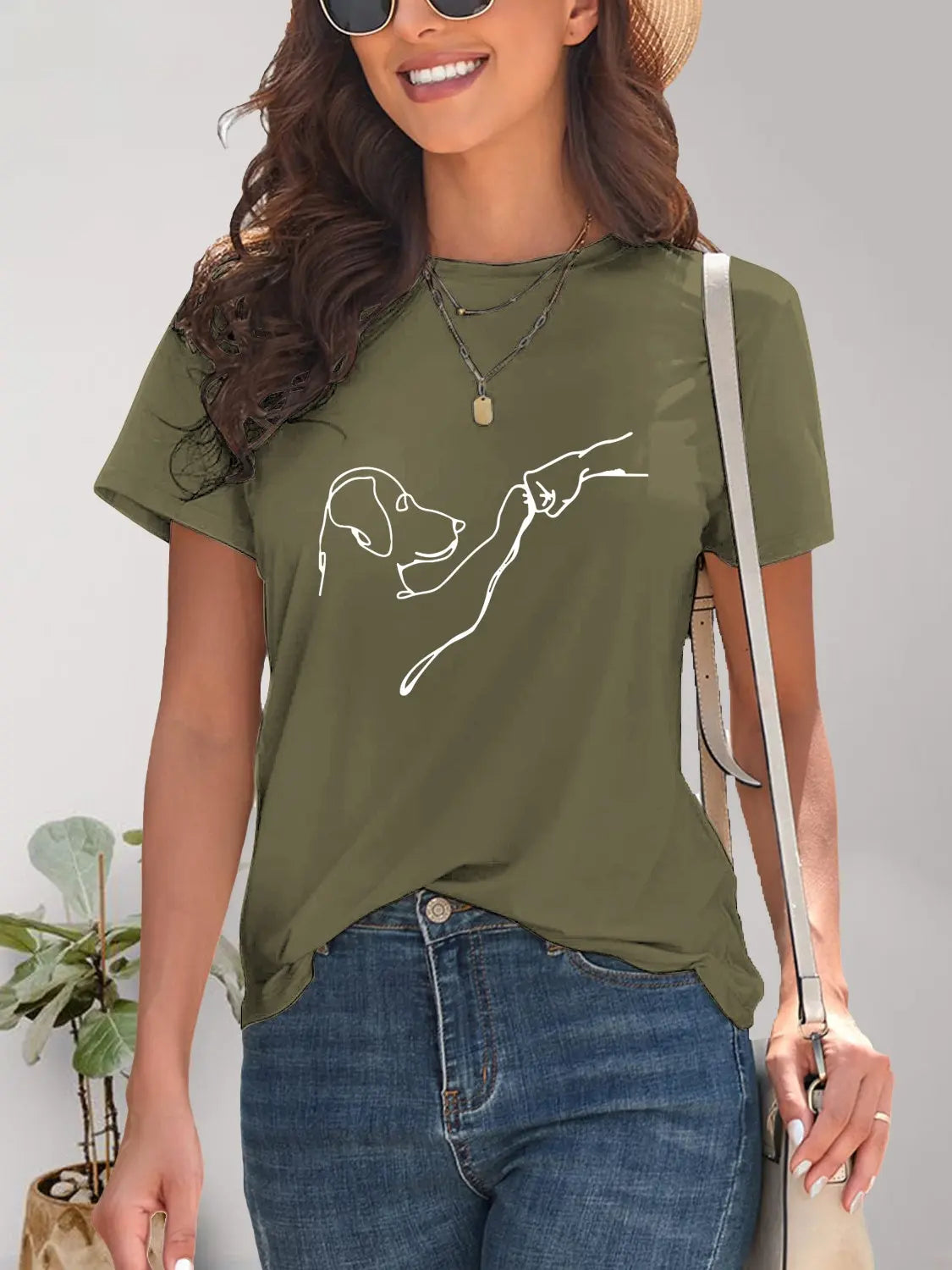 Matcha Green Best Bud Dog Graphic T-Shirt with round neck, soft breathable fabric, and an adorable dog design, perfect for casual wear and dog lovers.