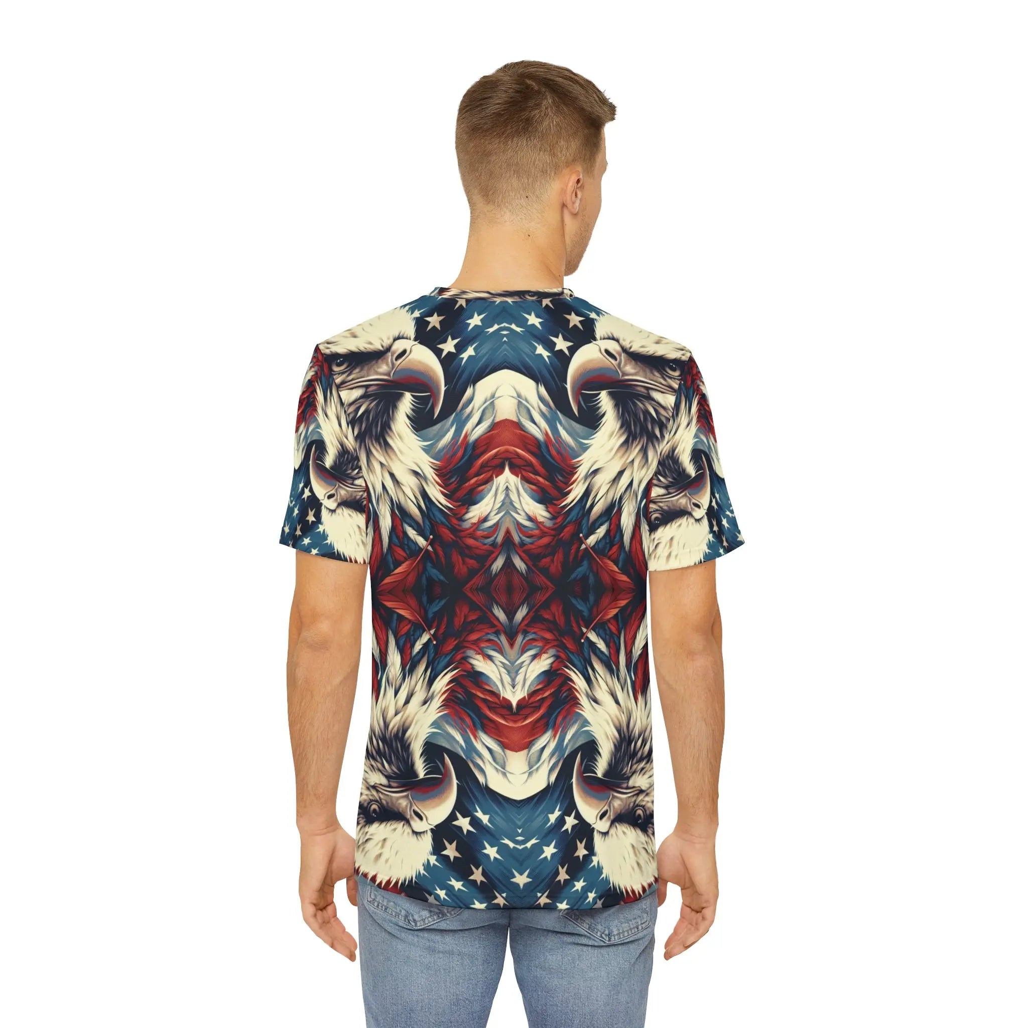 Back of man wearing All Over Eagle Eye Design © Men's Tee - Envy The Eagle™