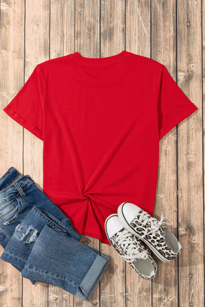 Heart Round Neck Short Sleeve T-Shirt Trendsi