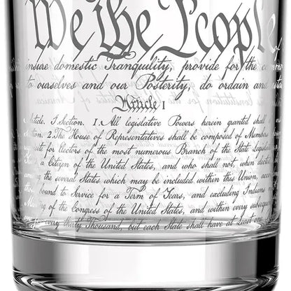 12oz U.S. Constitution Whisky Glass with detailed engraving, perfect for whiskey lovers and history enthusiasts.