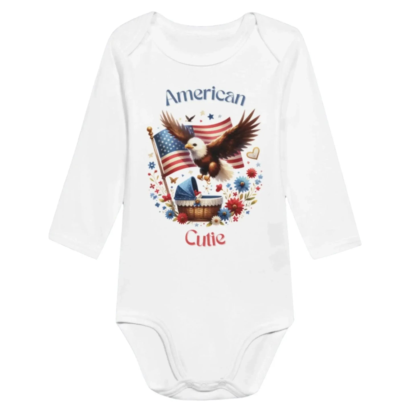 American Cutie Flag Design© Classic Baby Long Sleeve Bodysuit White - Envy The Eagle™!