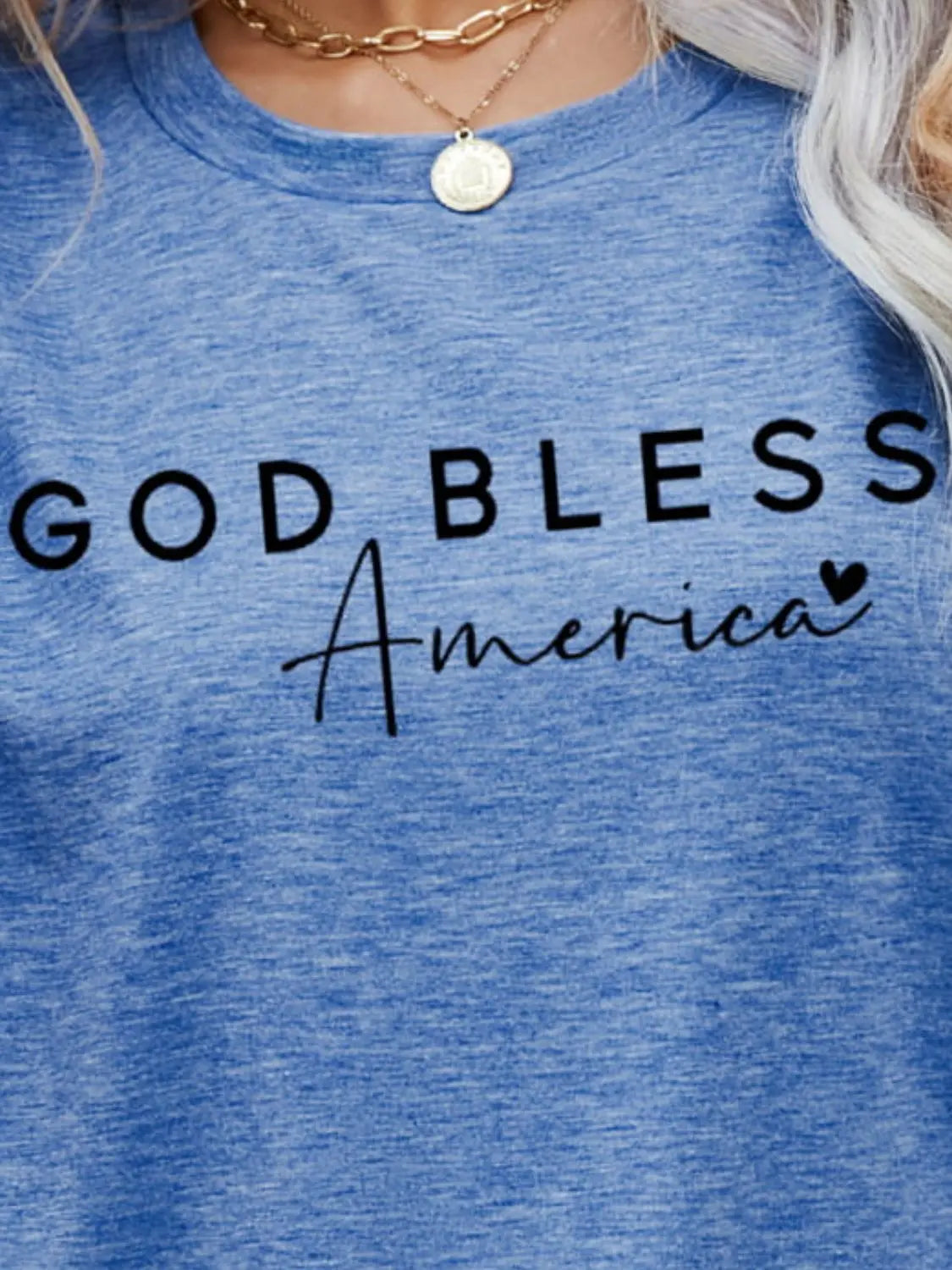 Cobalt Blue God Bless America Graphic Short Sleeve Tee with bold patriotic design, breathable fabric, and a comfortable fit for stylish everyday wear.