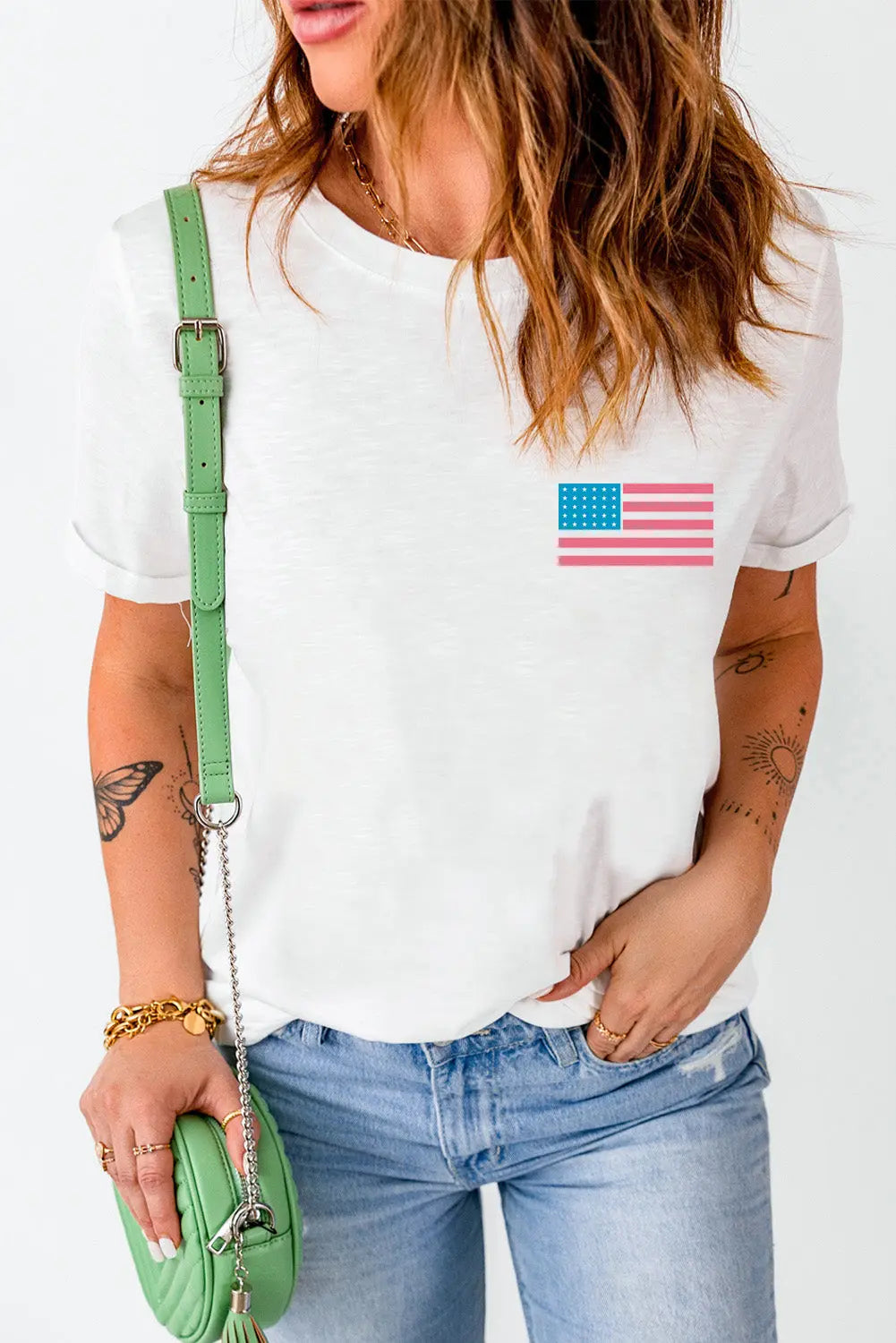 US Flag Round Neck Short Sleeve T-Shirt Envy The Eagle