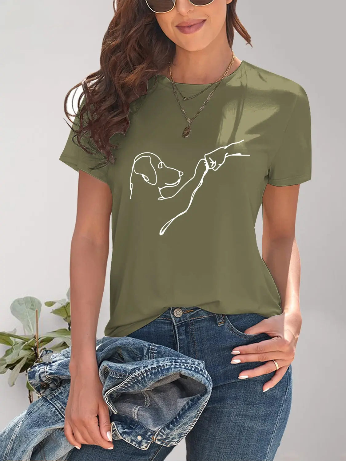 Matcha Green Best Bud Dog Graphic T-Shirt with round neck, soft breathable fabric, and an adorable dog design, perfect for casual wear and dog lovers.