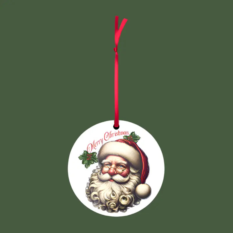 Nostalgic Vintage Santa Claus image on an acrylic ornament. Text Merry Christmas