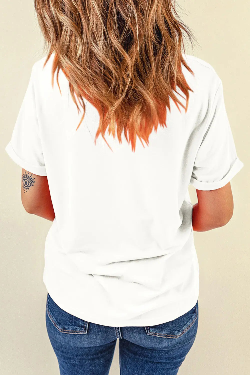 Back view of Lady Wearing 1776 Round Neck Short Sleeve T-Shirt