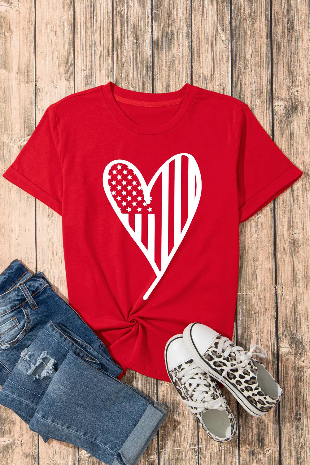 Heart Round Neck Short Sleeve T-Shirt Trendsi