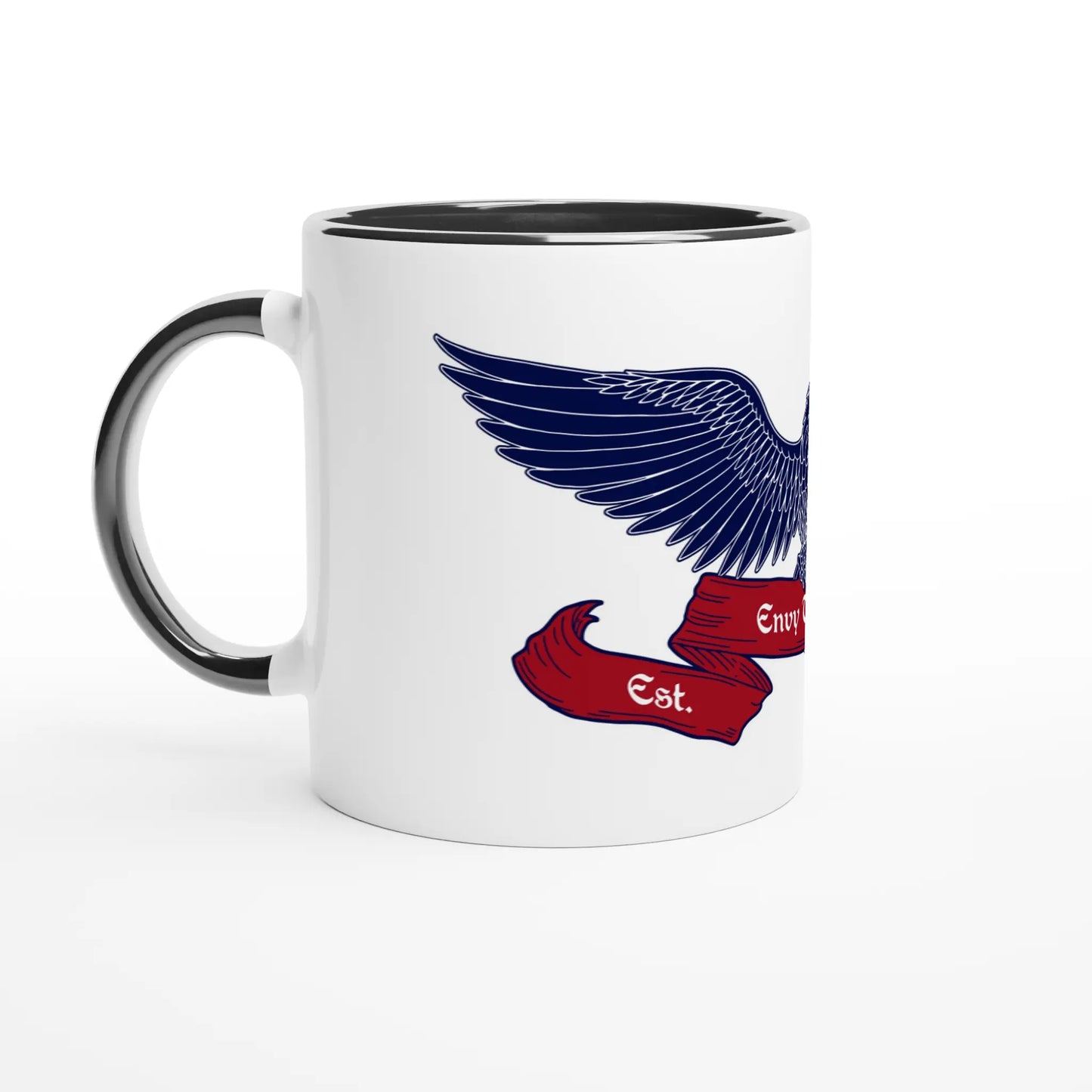 Envy The Eagle© Side view Coffee mug Red White and Blue. Love of Country Patriotic Black color inside.