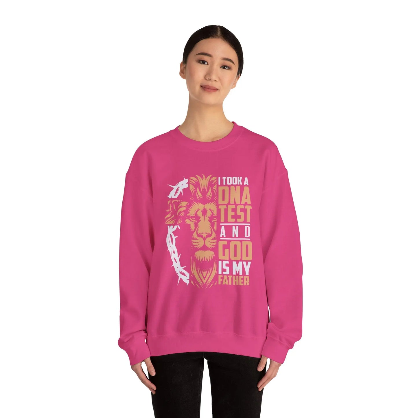 Lady wearing God Is My Father Christian Sweatshirt – Inspirational faith apparel with a bold design, perfect for expressing your belief and love for God.