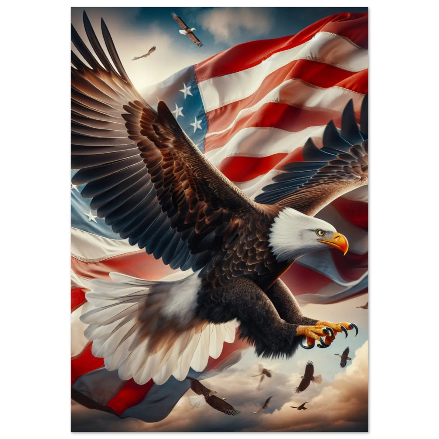 Bald Eagle Wall Art with American flag. Patriotism USA Pride