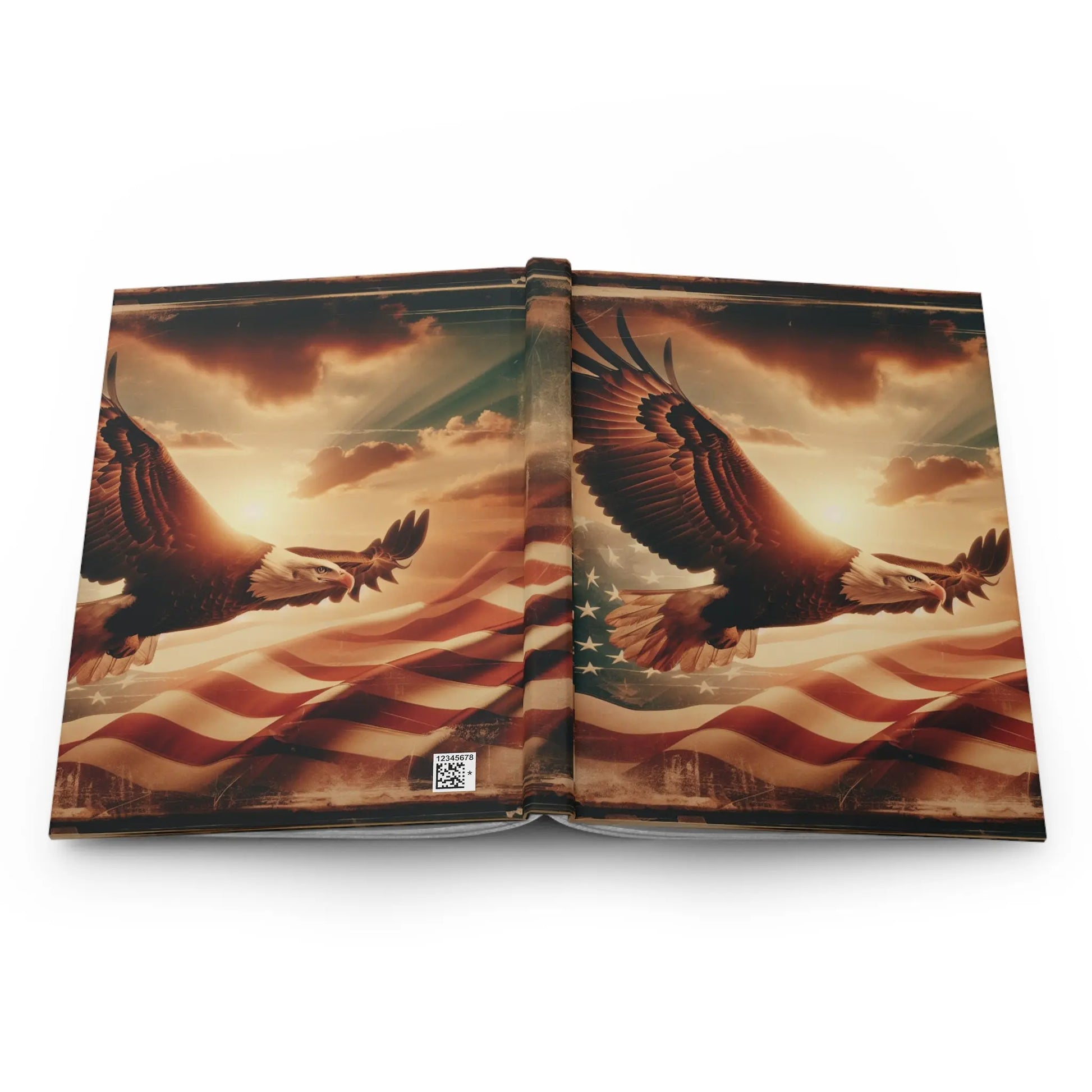 Journal with soaring eagle lying flat open face down a desk Eagles Flight