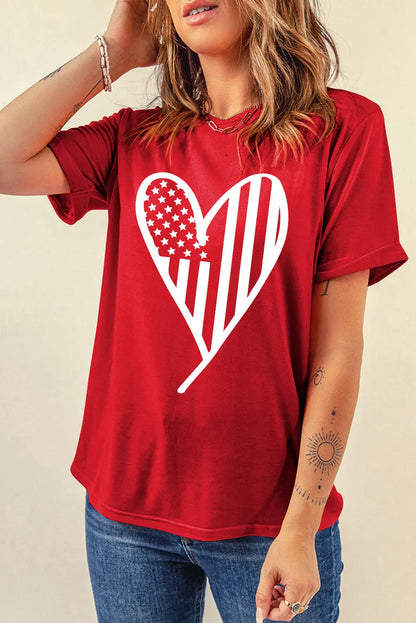 Heart Round Neck Short Sleeve T-Shirt Trendsi