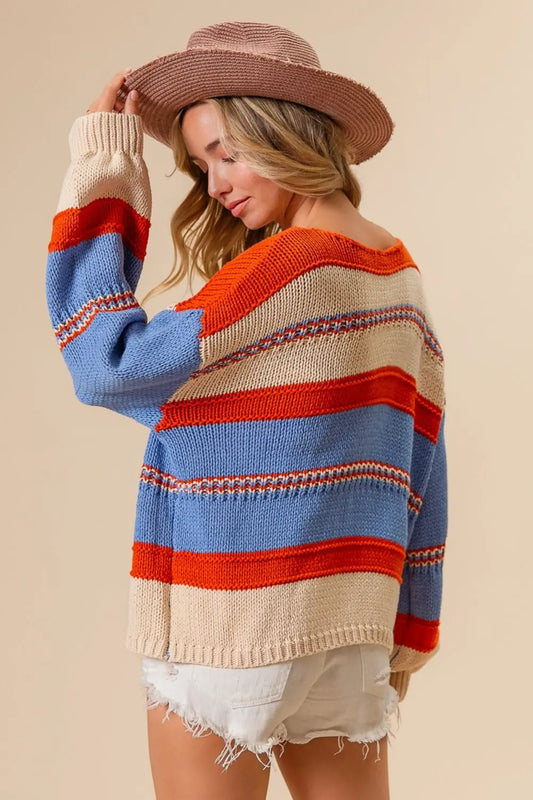 Rodeo Multi-Color Stripe Scoop Neck Sweater – Stylish & Cozy - Envy The Eagle