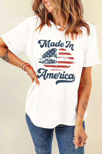 Made In America Graphic Round Neck Short Sleeve T-Shirt 