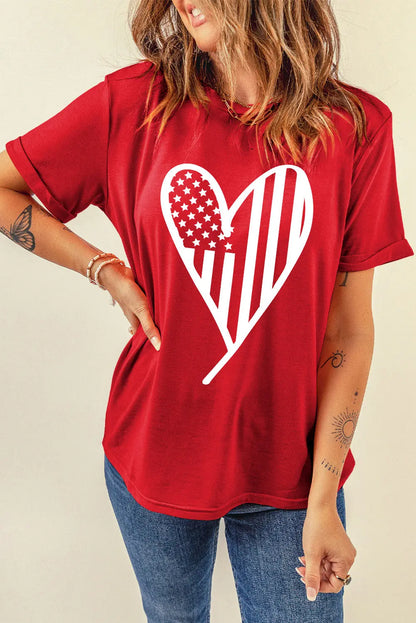 Heart Round Neck Short Sleeve T-Shirt Trendsi