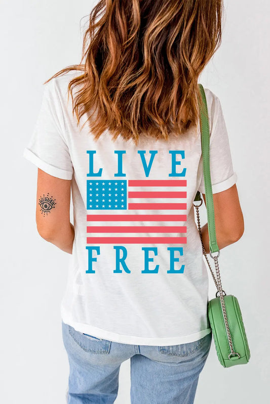 US Flag Round Neck Short Sleeve T-Shirt Envy The Eagle