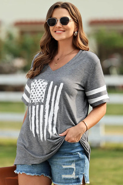 Plus Size US Flag Graphic V-Neck Tee Envy The Eagle