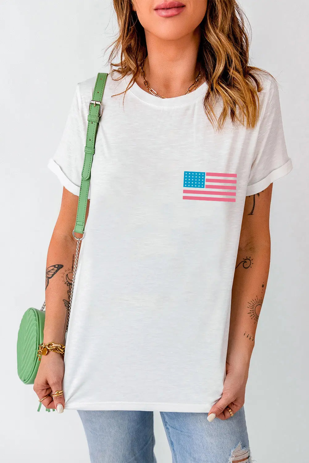 US Flag Round Neck Short Sleeve T-Shirt Envy The Eagle