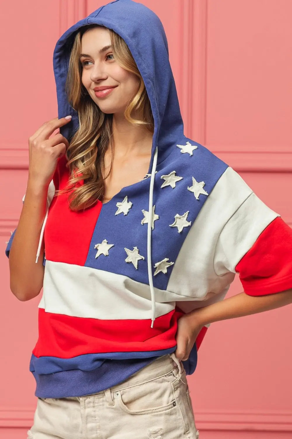 Forever America Flag Theme Hoodie, bold patriotic design, cozy fit, and durable fabric, perfect for showcasing your American pride.