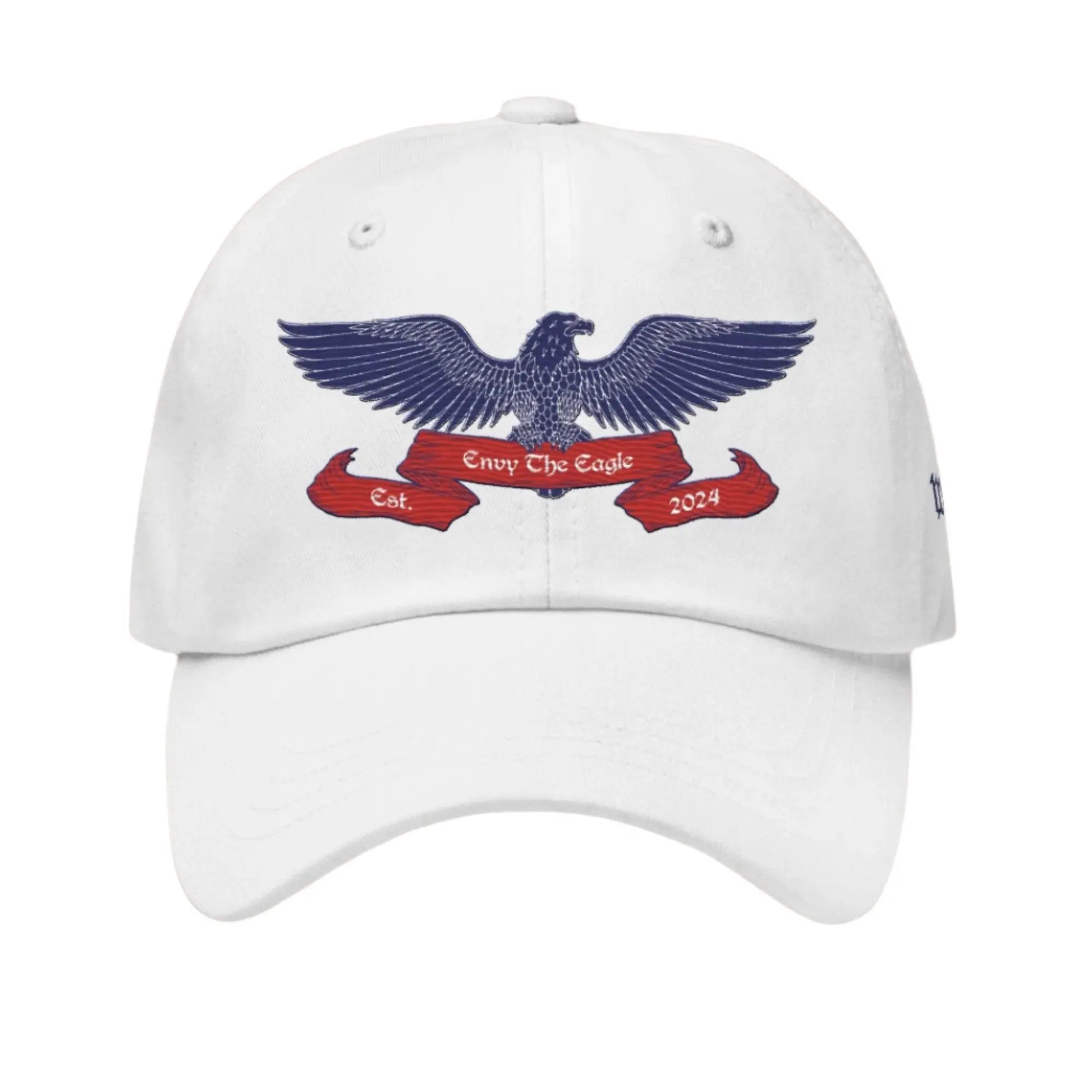 White embroidered baseball cap text We The People on left side Envy The Eagle™ Logo embroidered on front. Patriotism Love for Country