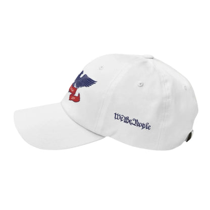 White embroidered baseball cap text We The People on left side Envy The Eagle™ Logo embroidered on front. Patriotism Love for Country