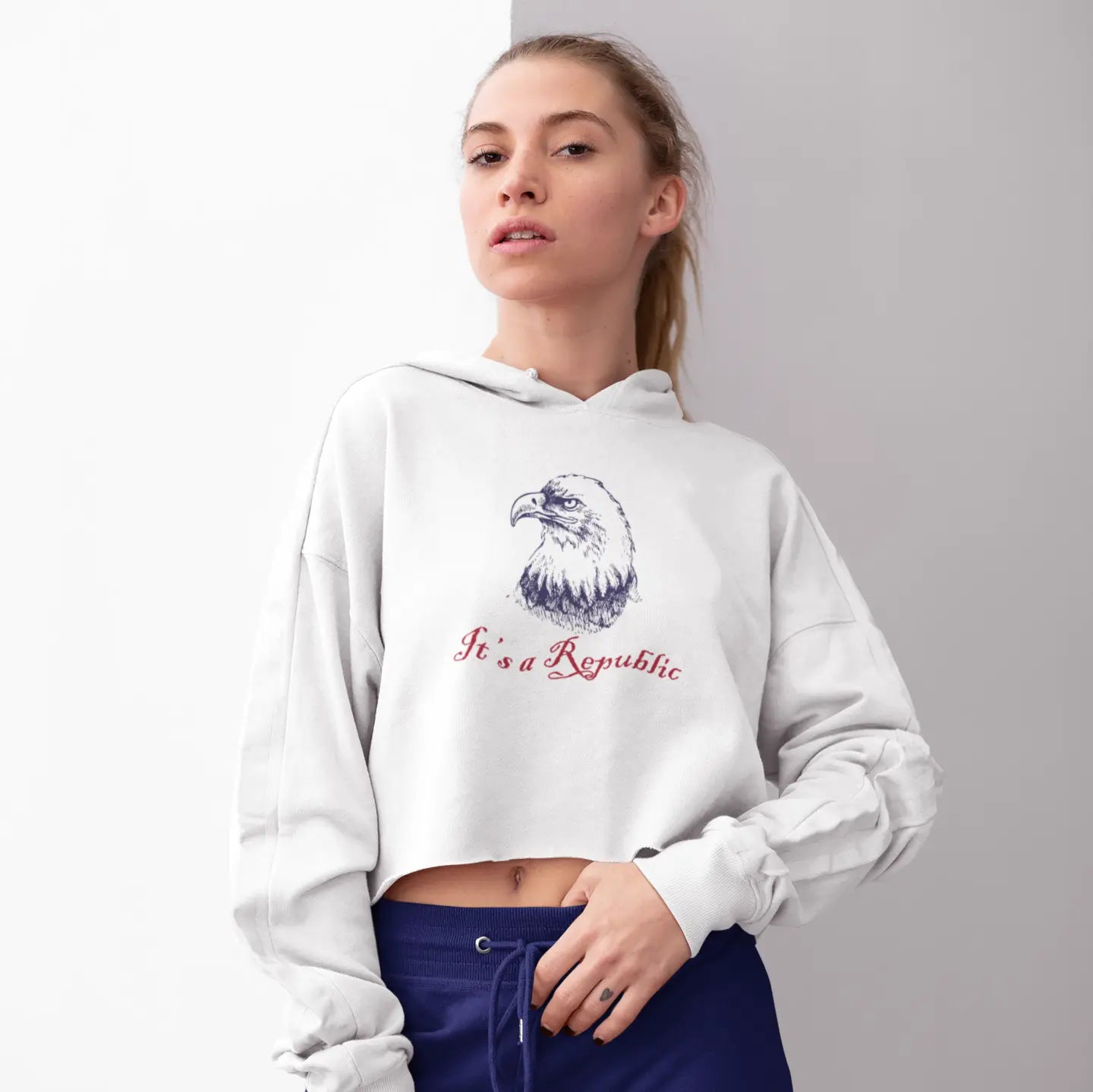 Republic Eagle Design© Women's Cropped Hoodie | USA Pride Envy The Eagle