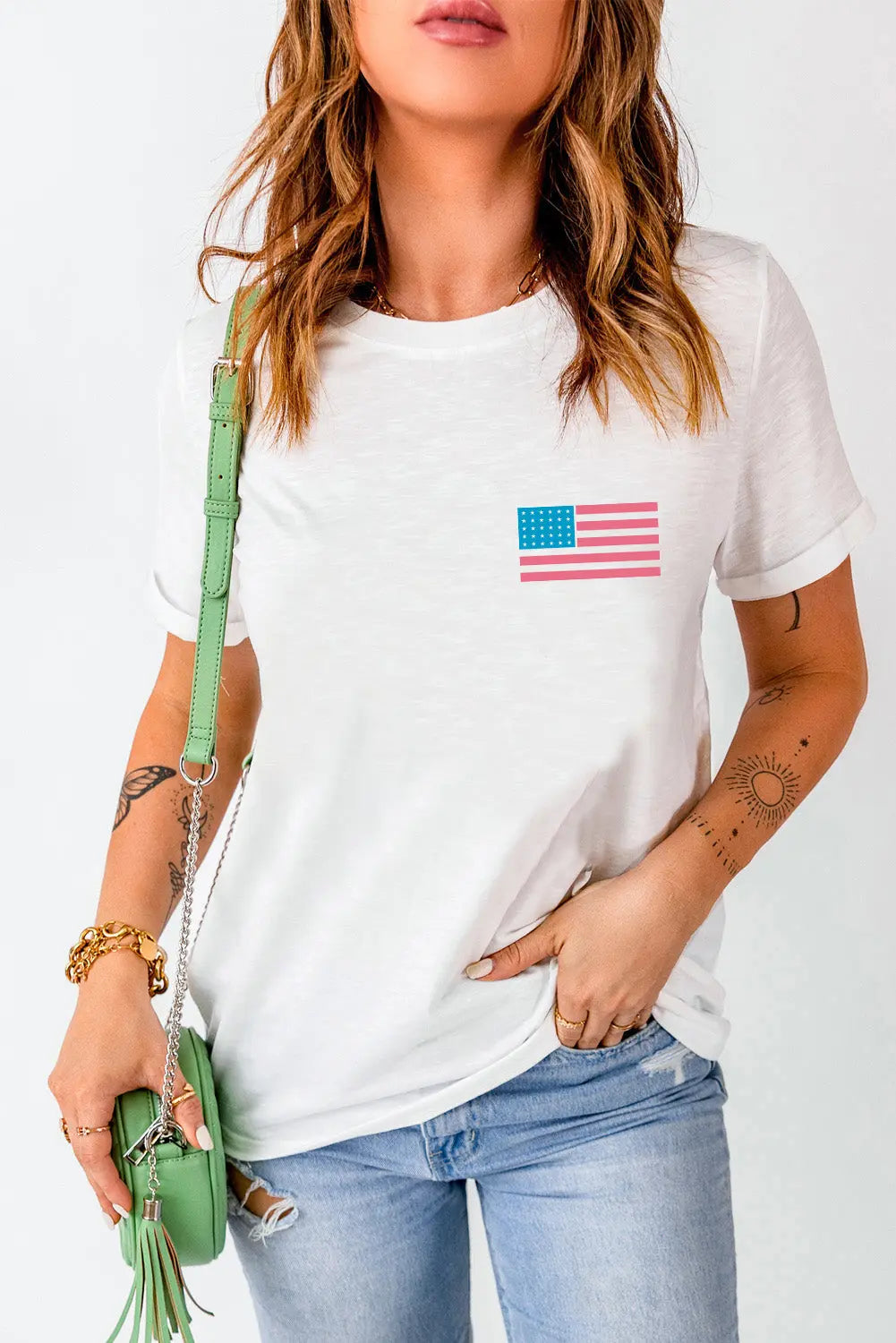 US Flag Round Neck Short Sleeve T-Shirt Envy The Eagle