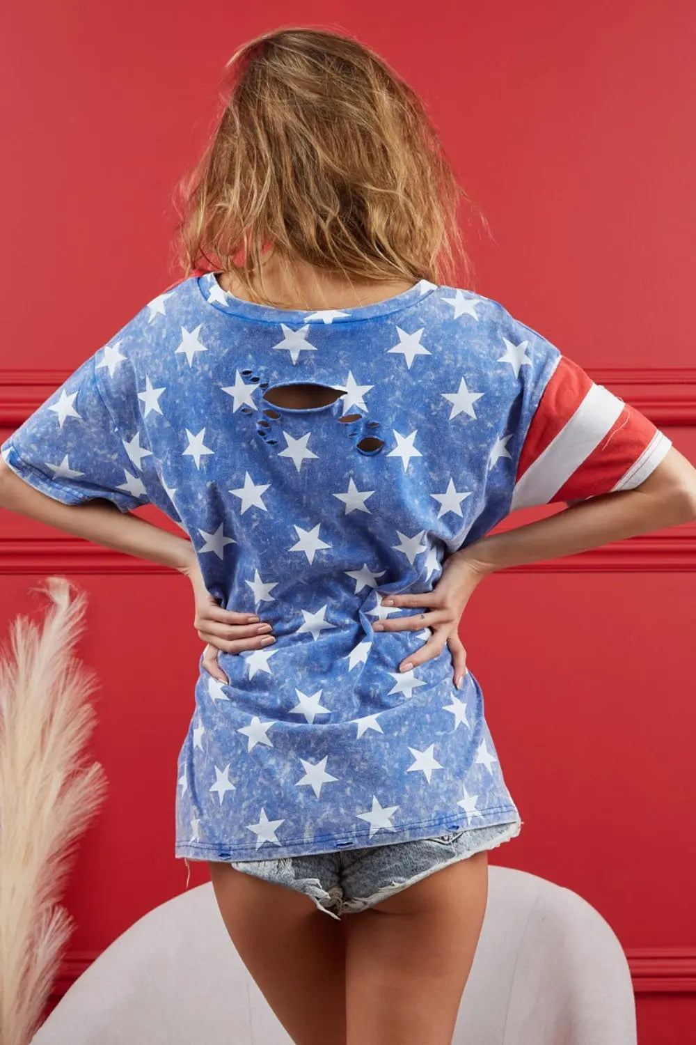 Back of American Flag Theme Short Sleeve T-Shirt 