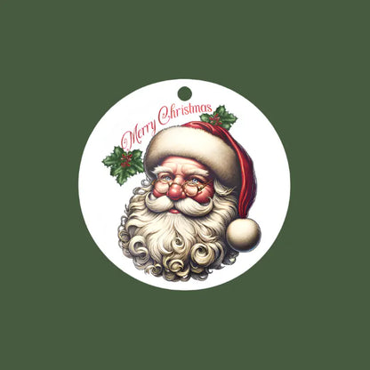 Nostalgic Vintage Santa Claus image on an acrylic ornament. Text Merry Christmas