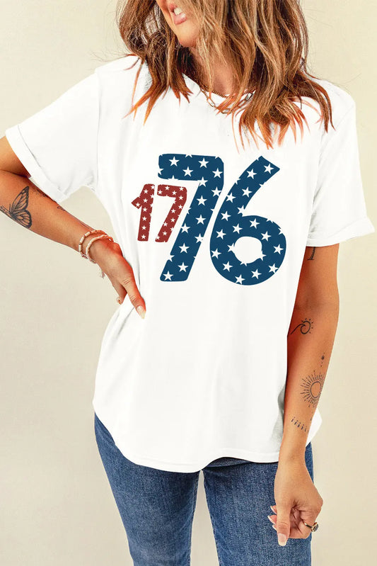 Lady Wearing 1776 Round Neck Short Sleeve T-Shirt