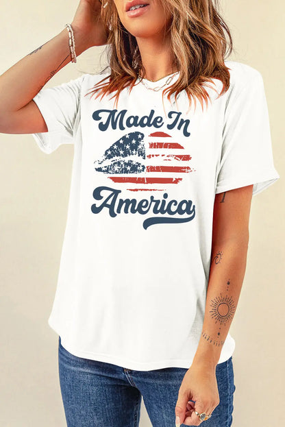 Made In America Graphic Round Neck Short Sleeve T-Shirt 