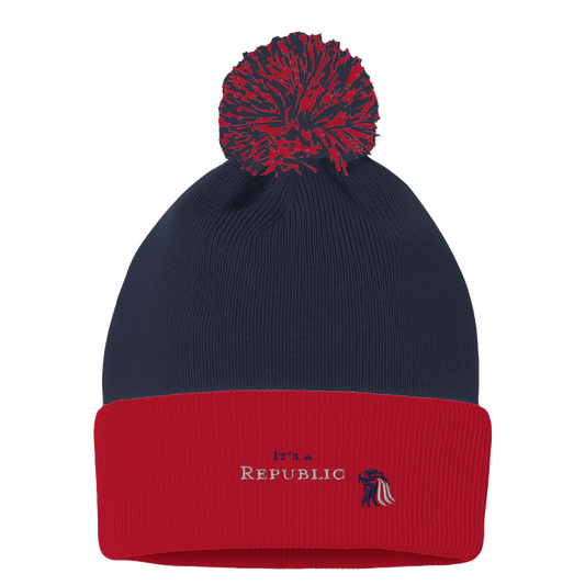 It's A Republic Eagle Pom-Pom Cuffed Beanie – Winter hat for patriots with bold American pride.